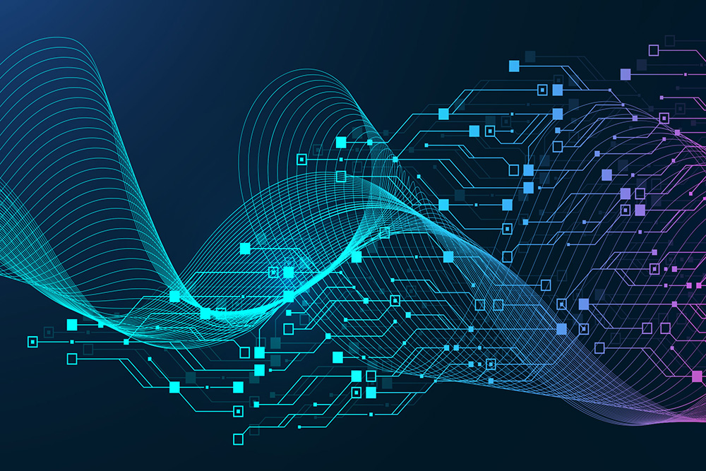 Common Risks for Crypto Custodians Graphic of blue, purple, and pink squares and lines over a wave graphic made of net like lines on a navy background
